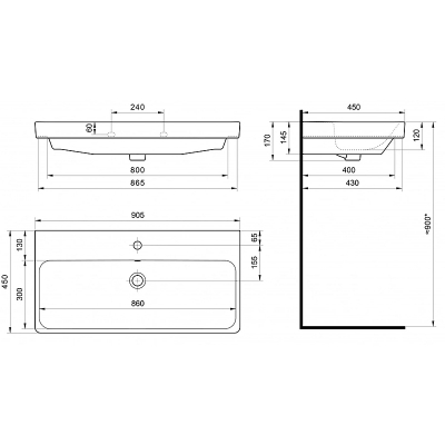 Тумба с раковиной Misty Адриана 90 УТ000010217 подвесная Дуб Вотан Белый