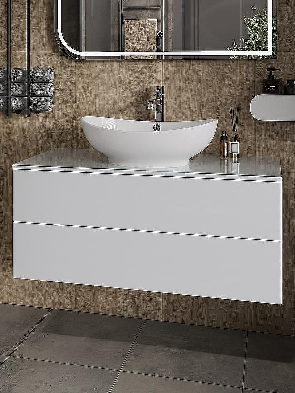 Тумба с раковиной Orange Otto 100 Ot-100TuGLASS+G56 Белая, купить, цена, заказать, магазин, доставка, скидка, промокод, купить, цена, заказать, магазин, доставка, скидка, промокод