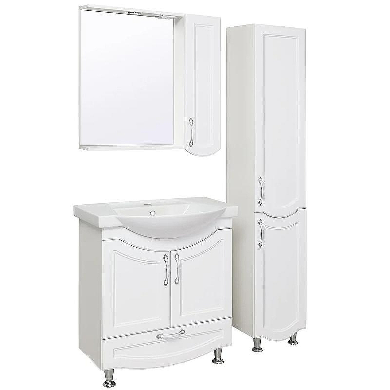 Зеркало со шкафом Runo Неаполь 75 R 00-00001031 с подсветкой Белое, купить, цена, заказать, магазин, доставка, скидка, промокод, купить, цена, заказать, магазин, доставка, скидка, промокод