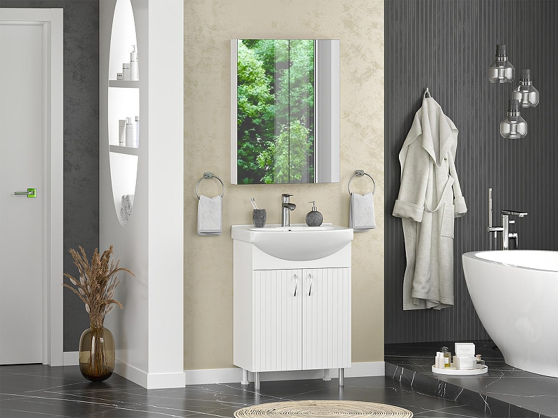 Тумба с раковиной Misty Изео 60 УТ000015756 Белая, купить, цена, заказать, магазин, доставка, скидка, промокод, купить, цена, заказать, магазин, доставка, скидка, промокод