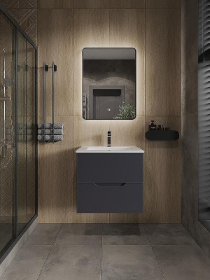 Тумба с раковиной Orange Line 60 Li-60Tug+Ra подвесная Графит матовый