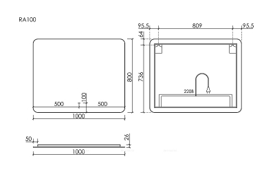 Зеркало Sancos Ray 100 RA1000 c подсветкой с сенсорным выключателем и диммером