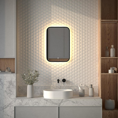 Зеркало Defesto Aura 40х60 DF 2972S с подсветкой 17W-3000K/Сенсорный выключатель/Теплый белый свет/Черная рама