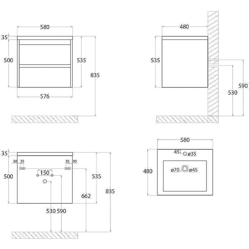 Тумба под раковину Art&Max Family-580-2C-SO-BL подвесная Белый глянец, купить, цена, заказать, магазин, доставка, скидка, промокод, купить, цена, заказать, магазин, доставка, скидка, промокод