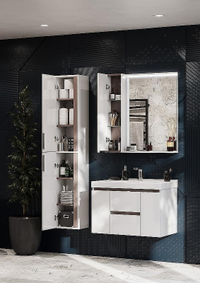 Зеркало со шкафом Aquaton Рене 80 L 1A222502NRC80 с подсветкой Белый Грецкий орех