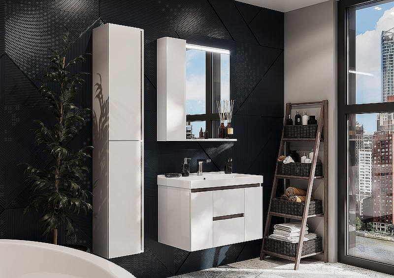 Зеркало со шкафом Aquaton Рене 80 L 1A222502NRC80 с подсветкой Белый Грецкий орех, купить, цена, заказать, магазин, доставка, скидка, промокод, купить, цена, заказать, магазин, доставка, скидка, промокод