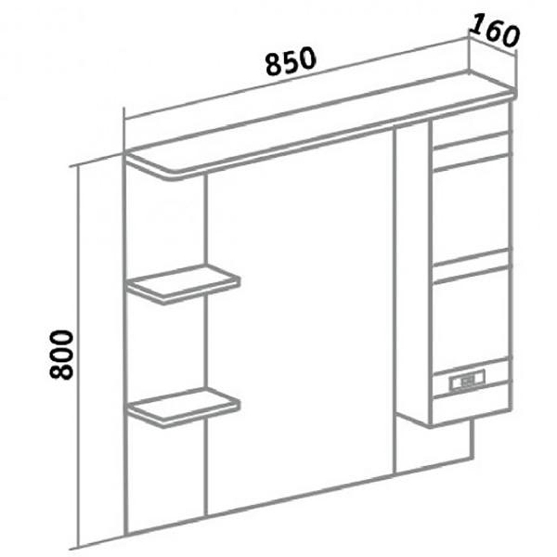 Зеркало со шкафом Runo Турин 85 R УТ000002105 с подсветкой Белое, купить, цена, заказать, магазин, доставка, скидка, промокод, купить, цена, заказать, магазин, доставка, скидка, промокод