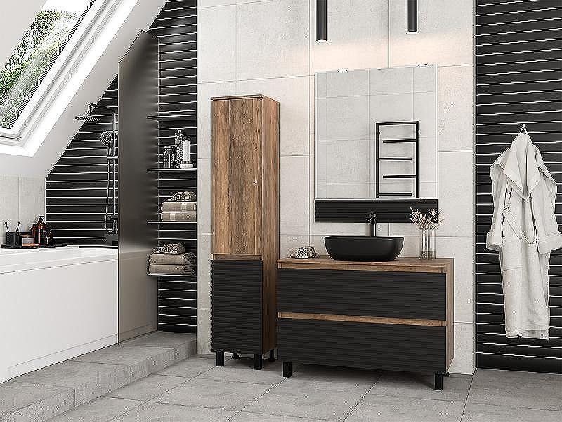 Шкаф пенал Brevita Dakota 35 L DAK-050350-19/02Л Черный кварц Дуб Галифакс олово, купить, цена, заказать, магазин, доставка, скидка, промокод, купить, цена, заказать, магазин, доставка, скидка, промокод