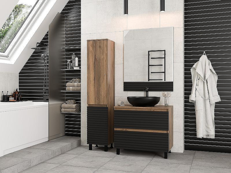 Шкаф пенал Brevita Dakota 35 L DAK-050350-19/02Л Черный кварц Дуб Галифакс олово, купить, цена, заказать, магазин, доставка, скидка, промокод, купить, цена, заказать, магазин, доставка, скидка, промокод