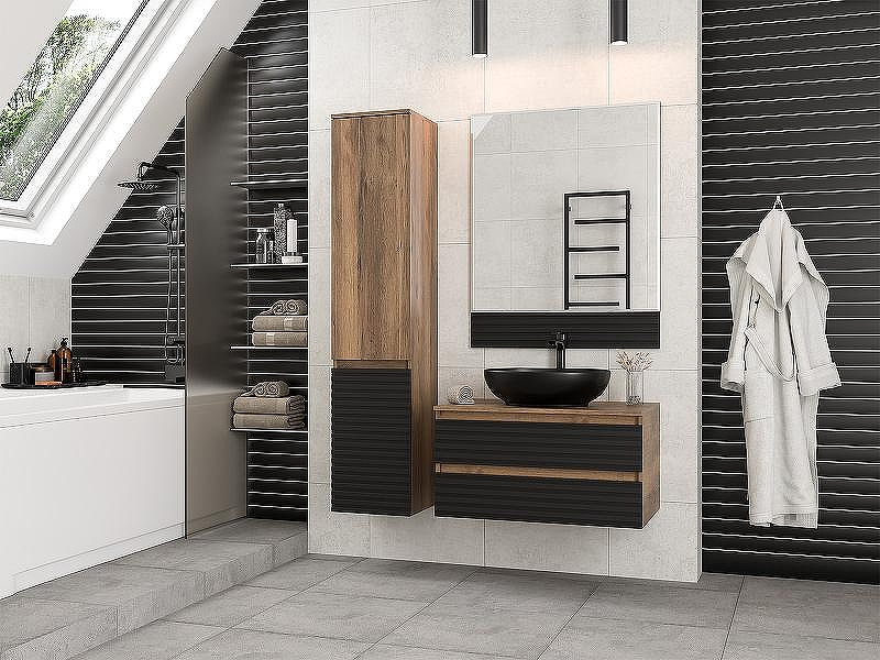 Шкаф пенал Brevita Dakota 35 L DAK-050350-19/02Л Черный кварц Дуб Галифакс олово, купить, цена, заказать, магазин, доставка, скидка, промокод, купить, цена, заказать, магазин, доставка, скидка, промокод