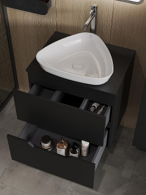 Тумба с раковиной Orange Line 60 Li-60TubMDF+B07-500W подвесная Черная матовая