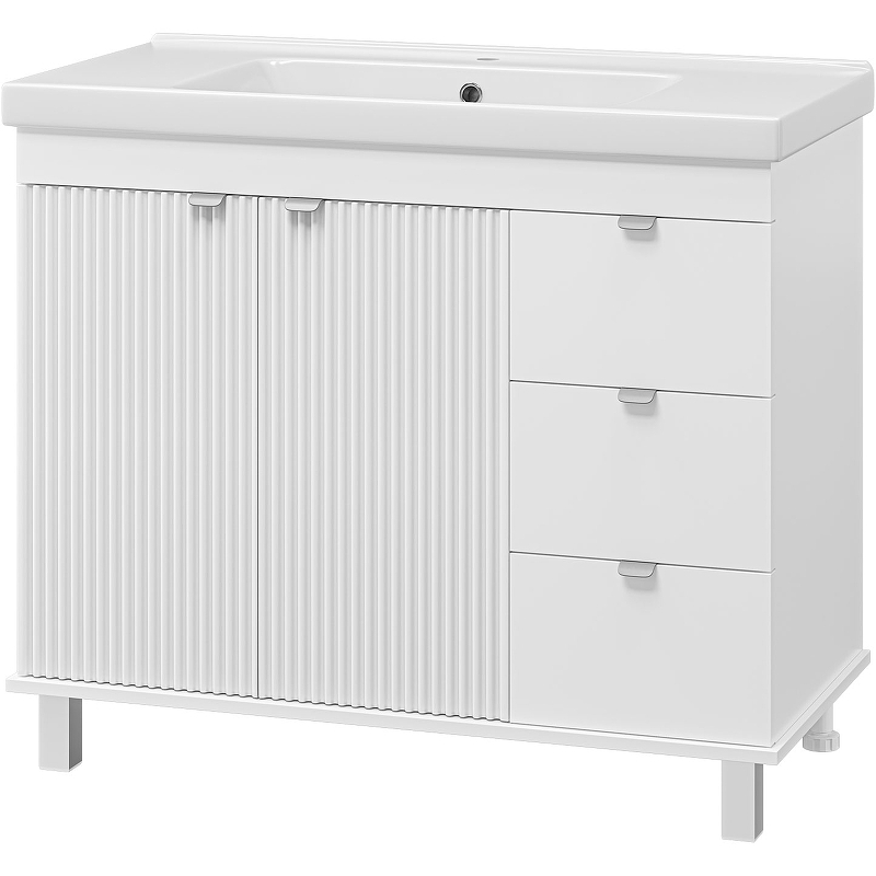 Тумба с раковиной Misty Аврора 100 УТ000024195 Белая матовая, купить, цена, заказать, магазин, доставка, скидка, промокод, купить, цена, заказать, магазин, доставка, скидка, промокод