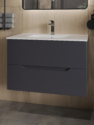 Тумба с раковиной Orange Line 80 Li-80Tug+Ra подвесная Графит матовый