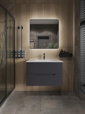 Тумба с раковиной Orange Line 80 Li-80Tug+Ra подвесная Графит матовый