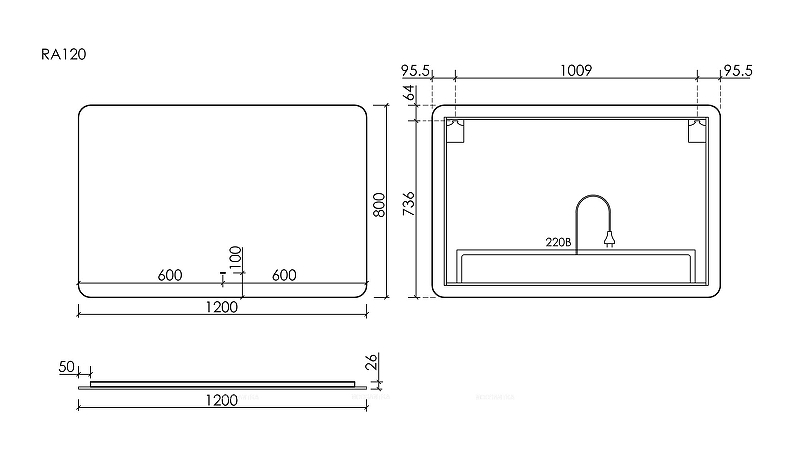 Зеркало Sancos Ray 120 RA1200 c подсветкой с сенсорным выключателем и диммером, купить, цена, заказать, магазин, доставка, скидка, промокод, купить, цена, заказать, магазин, доставка, скидка, промокод