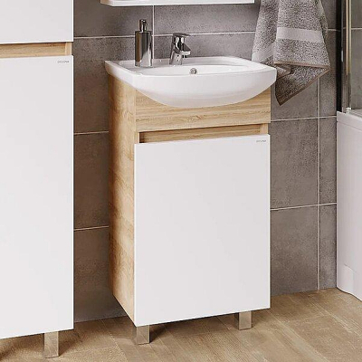 Тумба под раковину Grossman Поло 50 105004-1 цвет Дуб сонома светлый Белый глянцевый