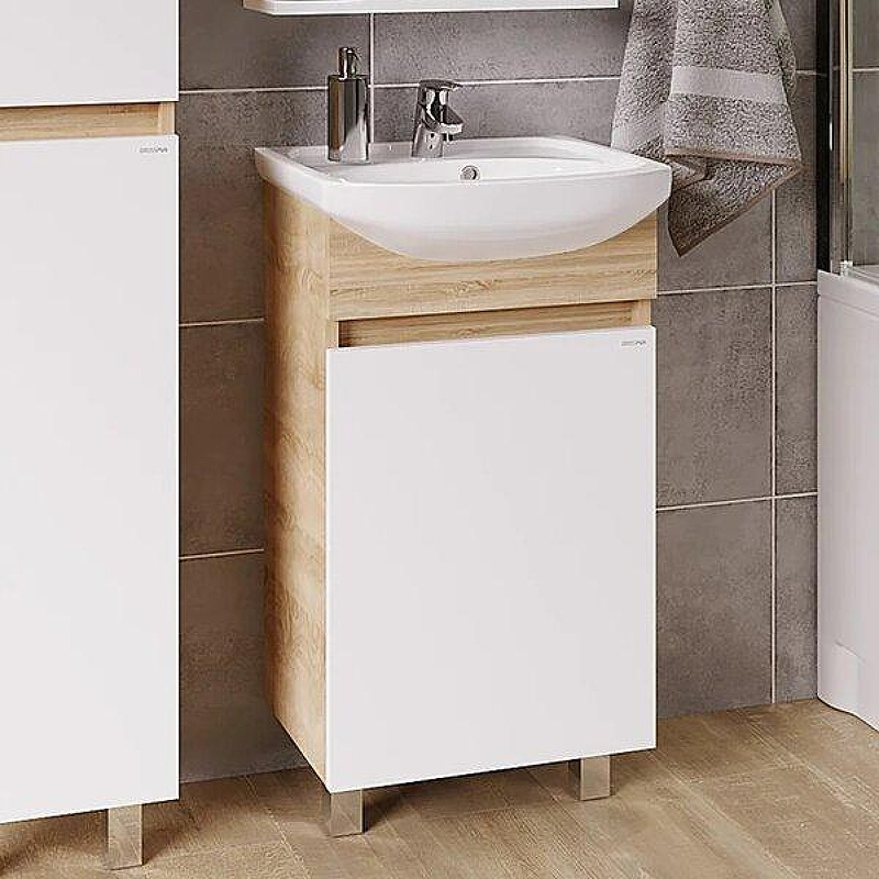 Тумба под раковину Grossman Поло 50 105004-1 цвет Дуб сонома светлый Белый глянцевый, купить, цена, заказать, магазин, доставка, скидка, промокод, купить, цена, заказать, магазин, доставка, скидка, промокод