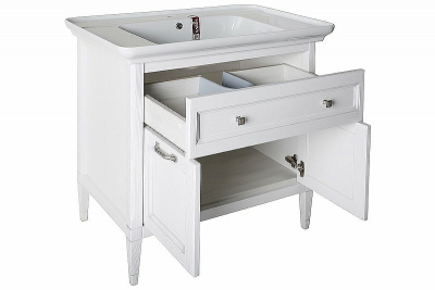 Комплект мебели для ванной ASB-Woodline Гранда 85 Белый с патиной Серебро