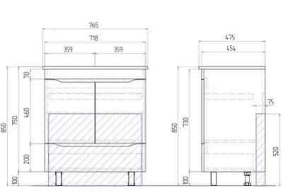 Тумба под раковину Vigo Grani 75 tn.GRI.OSK.75.2D.1Y Белая