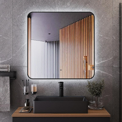 Зеркало Bond Loft 80x80 M35ZE-8080 с подсветкой Черное глянцевое с бесконтактным выключателем