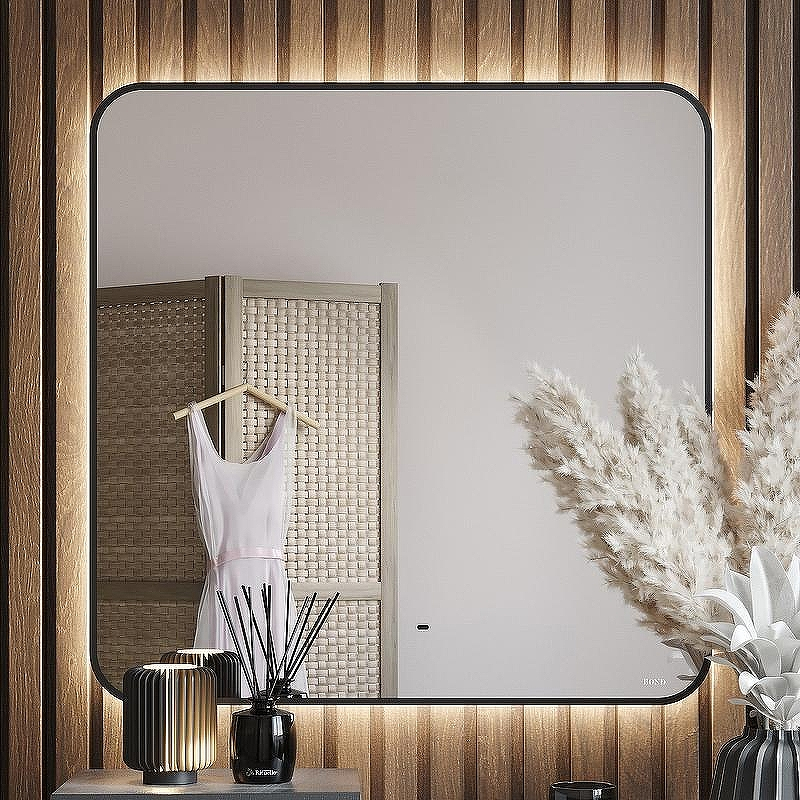 Зеркало Bond Loft 80x80 M35ZE-8080 с подсветкой Черное глянцевое с бесконтактным выключателем, купить, цена, заказать, магазин, доставка, скидка, промокод, купить, цена, заказать, магазин, доставка, скидка, промокод