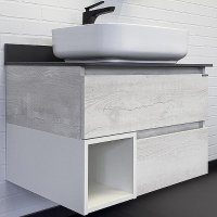 Тумба с раковиной Comforty Прага 75 00-00014832 Дуб белый Графит, купить, цена, заказать, магазин, доставка, скидка, промокод, купить, цена, заказать, магазин, доставка, скидка, промокод