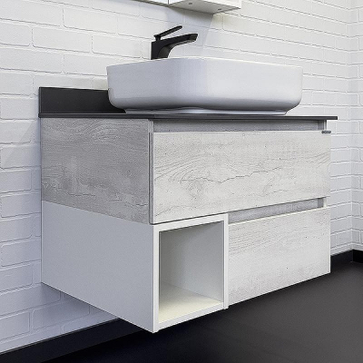 Тумба с раковиной Comforty Прага 75 00-00014832 Дуб белый Графит