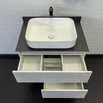 Тумба с раковиной Comforty Прага 75 00-00014832 Дуб белый Графит