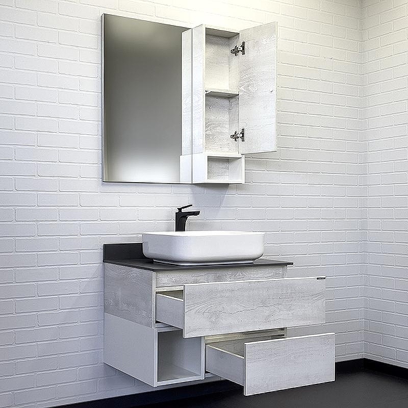 Тумба с раковиной Comforty Прага 75 00-00014832 Дуб белый Графит, купить, цена, заказать, магазин, доставка, скидка, промокод, купить, цена, заказать, магазин, доставка, скидка, промокод