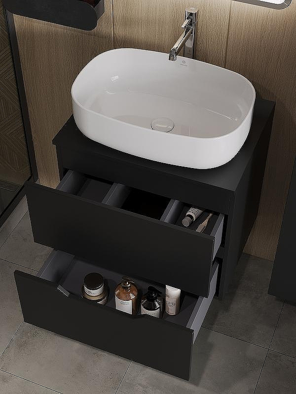 Тумба с раковиной Orange Line 60 Li-60TubMDF+B07-540W подвесная Черная матовая, купить, цена, заказать, магазин, доставка, скидка, промокод, купить, цена, заказать, магазин, доставка, скидка, промокод