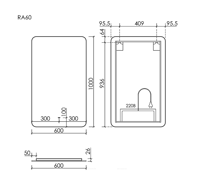 Зеркало Sancos Ray 60 RA600 c подсветкой с сенсорным выключателем и диммером, купить, цена, заказать, магазин, доставка, скидка, промокод, купить, цена, заказать, магазин, доставка, скидка, промокод