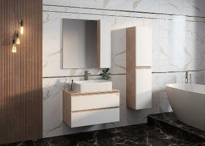 Зеркало со шкафом Onika Алеста 80.00 R 208095 Камень светлый Белое