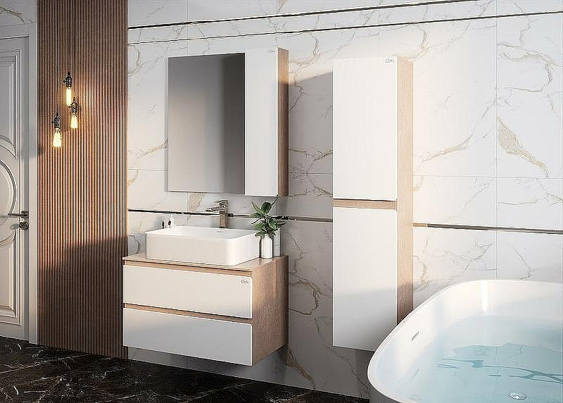 Зеркало со шкафом Onika Алеста 80.00 R 208095 Камень светлый Белое, купить, цена, заказать, магазин, доставка, скидка, промокод, купить, цена, заказать, магазин, доставка, скидка, промокод