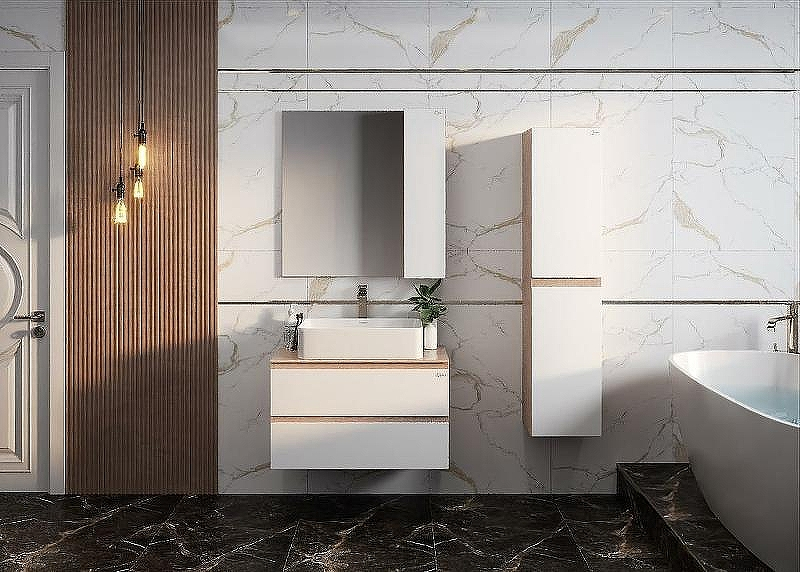 Зеркало со шкафом Onika Алеста 80.00 R 208095 Камень светлый Белое, купить, цена, заказать, магазин, доставка, скидка, промокод, купить, цена, заказать, магазин, доставка, скидка, промокод