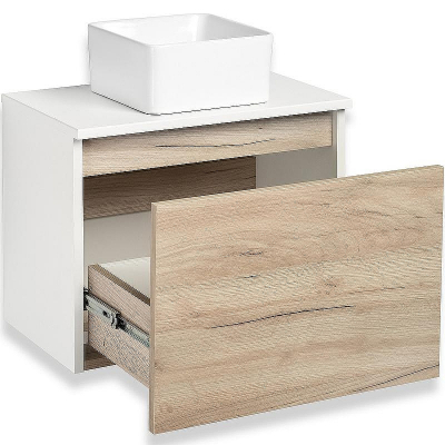 Тумба под раковину Runo Бари 50 00-00001373 подвесная Крафт дуб Белая