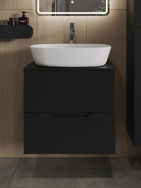 Тумба с раковиной Orange Line 60 Li-60TubMDF+B08-500W подвесная Черная матовая, купить, цена, заказать, магазин, доставка, скидка, промокод, купить, цена, заказать, магазин, доставка, скидка, промокод