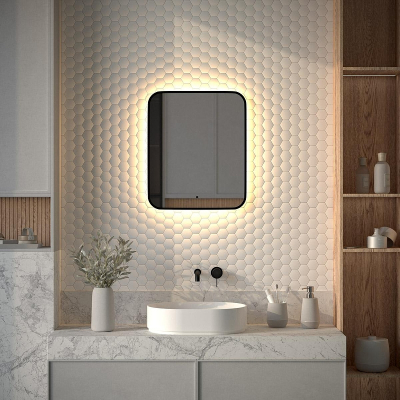 Зеркало Defesto Aura 50х60 DF 2973R с подсветкой 19W-3000K/ИК - выключатель/Теплый белый свет/Черная рама