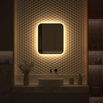 Зеркало Defesto Aura 50х60 DF 2973R с подсветкой 19W-3000K/ИК - выключатель/Теплый белый свет/Черная рама