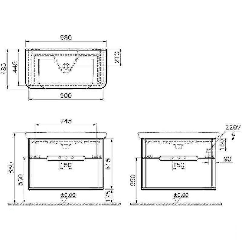 Тумба с раковиной Vitra Sento 100 60838 подвесная Антрацит матовый, купить, цена, заказать, магазин, доставка, скидка, промокод, купить, цена, заказать, магазин, доставка, скидка, промокод