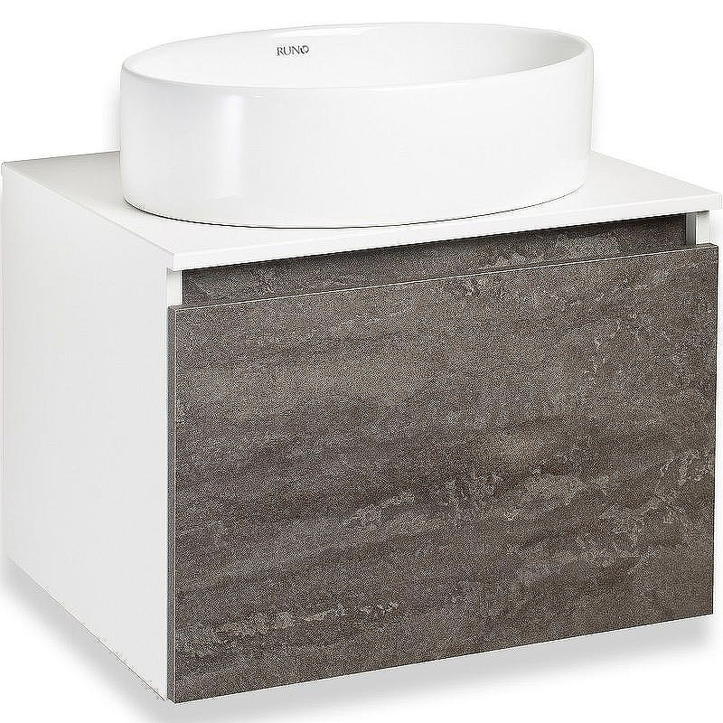 Тумба под раковину Runo Бари 60 00-00001378 подвесная Железный камень Белая, купить, цена, заказать, магазин, доставка, скидка, промокод, купить, цена, заказать, магазин, доставка, скидка, промокод