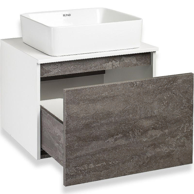 Тумба под раковину Runo Бари 60 00-00001378 подвесная Железный камень Белая, купить, цена, заказать, магазин, доставка, скидка, промокод, купить, цена, заказать, магазин, доставка, скидка, промокод