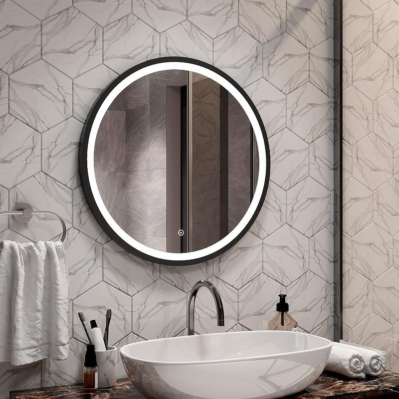 Зеркало Misty Альферац 60 АЛЬ-02-60-14 с подсветкой Черное матовое с сенсорным выключателем, купить, цена, заказать, магазин, доставка, скидка, промокод, купить, цена, заказать, магазин, доставка, скидка, промокод