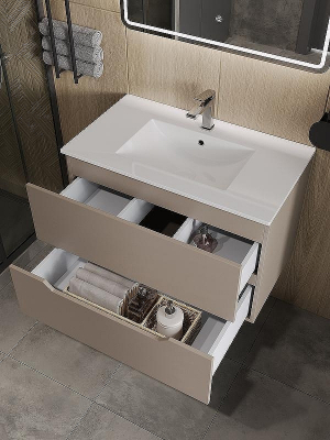 Тумба с раковиной Orange Line 80 Li-80TuL+Ra подвесная Латте матовый