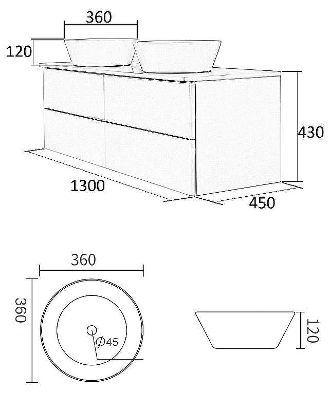 Тумба с раковиной Orange Otto 130 Ot-130TuMDF+B08-360W подвесная Белый глянец, купить, цена, заказать, магазин, доставка, скидка, промокод, купить, цена, заказать, магазин, доставка, скидка, промокод
