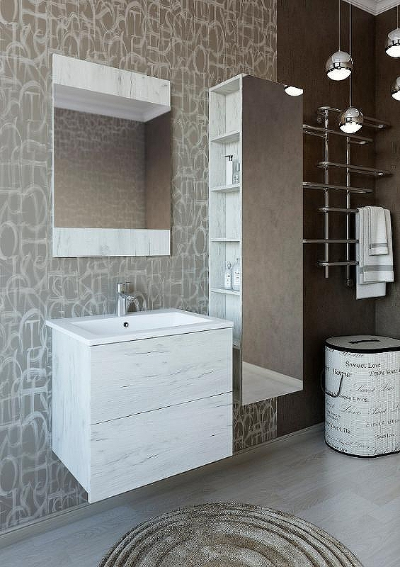 Тумба с раковиной Sanflor Чикаго 65 С16780 подвесная Дуб крафт белый, купить, цена, заказать, магазин, доставка, скидка, промокод, купить, цена, заказать, магазин, доставка, скидка, промокод