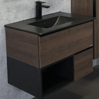 Тумба с раковиной Comforty Франкфурт 75 00-00000889 подвесная Дуб шоколадно-коричневый Черная матовая, купить, цена, заказать, магазин, доставка, скидка, промокод, купить, цена, заказать, магазин, доставка, скидка, промокод
