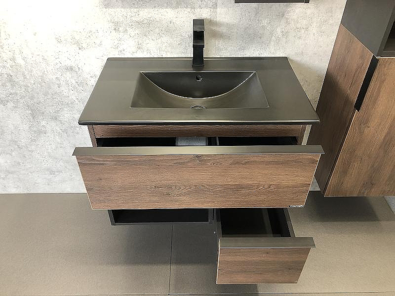 Тумба с раковиной Comforty Франкфурт 75 00-00000889 подвесная Дуб шоколадно-коричневый Черная матовая, купить, цена, заказать, магазин, доставка, скидка, промокод, купить, цена, заказать, магазин, доставка, скидка, промокод