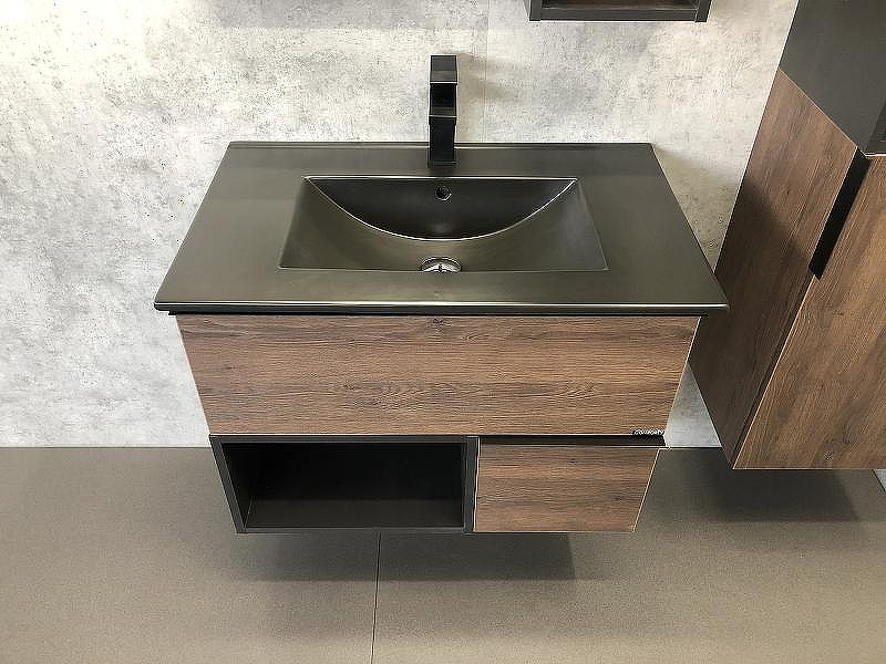 Тумба с раковиной Comforty Франкфурт 75 00-00000889 подвесная Дуб шоколадно-коричневый Черная матовая, купить, цена, заказать, магазин, доставка, скидка, промокод, купить, цена, заказать, магазин, доставка, скидка, промокод