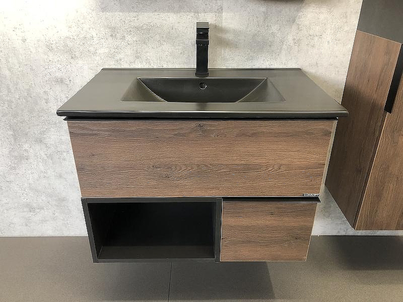 Тумба с раковиной Comforty Франкфурт 75 00-00000889 подвесная Дуб шоколадно-коричневый Черная матовая, купить, цена, заказать, магазин, доставка, скидка, промокод, купить, цена, заказать, магазин, доставка, скидка, промокод