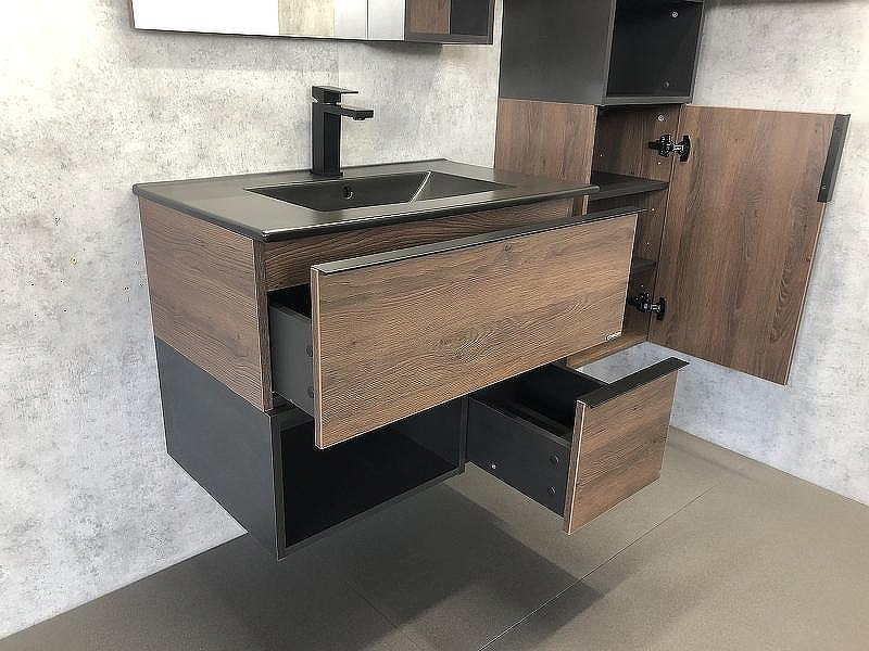 Тумба с раковиной Comforty Франкфурт 75 00-00000889 подвесная Дуб шоколадно-коричневый Черная матовая, купить, цена, заказать, магазин, доставка, скидка, промокод, купить, цена, заказать, магазин, доставка, скидка, промокод